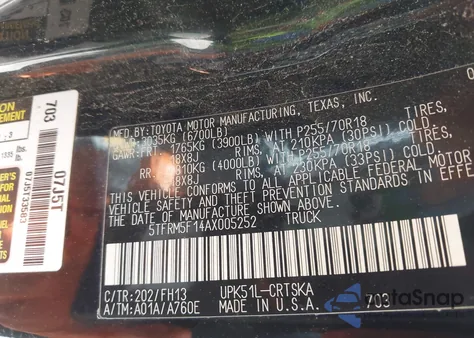 2010 Toyota Tundra Grade 4.6L V8 from USA, damaged, VIN 5TFRM5F14AX005252